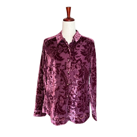 NWT Soft Surrounding Floreat Long Sleeve Velvet Cranberry Blouse Size Small - Picture 12 of 12
